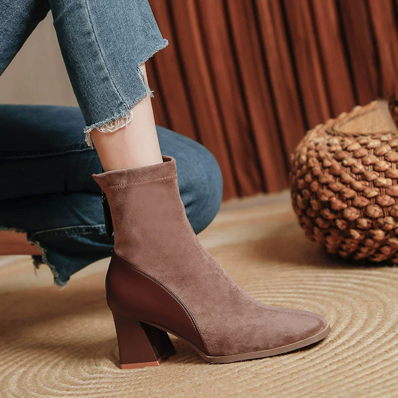 2025 новые ботинки в британском стиле для женщин на высоком каблуке, осень-зима, большой размер, толстый каблук, квадратный носок, короткие ботинки, узкие челси
