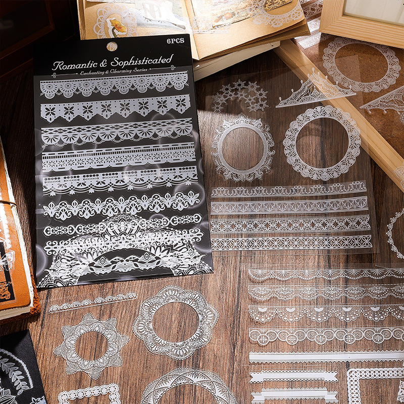 Fairy Turtle encaje transparente pegatinas de pet impermeables DIY cuentas diarias decoración pegatinas de borde retro