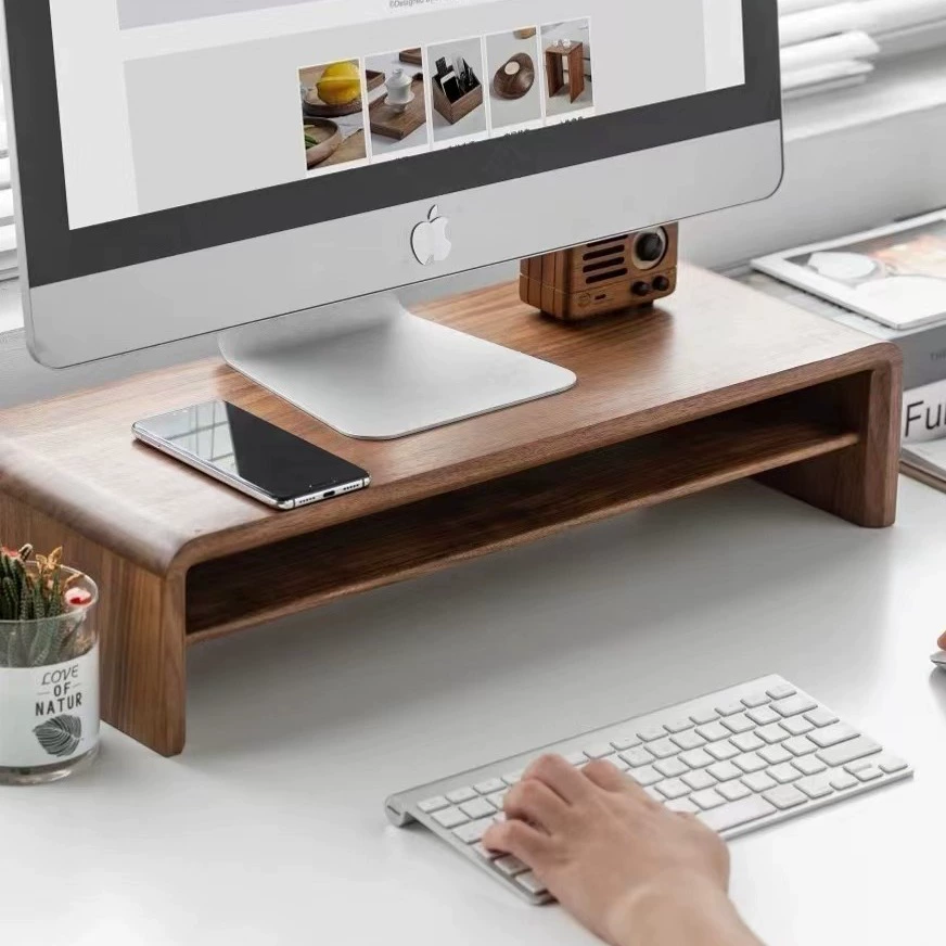Walnut desktop computer elevated monitor desktop raised solid wood bracket base organizing sundry storage rack