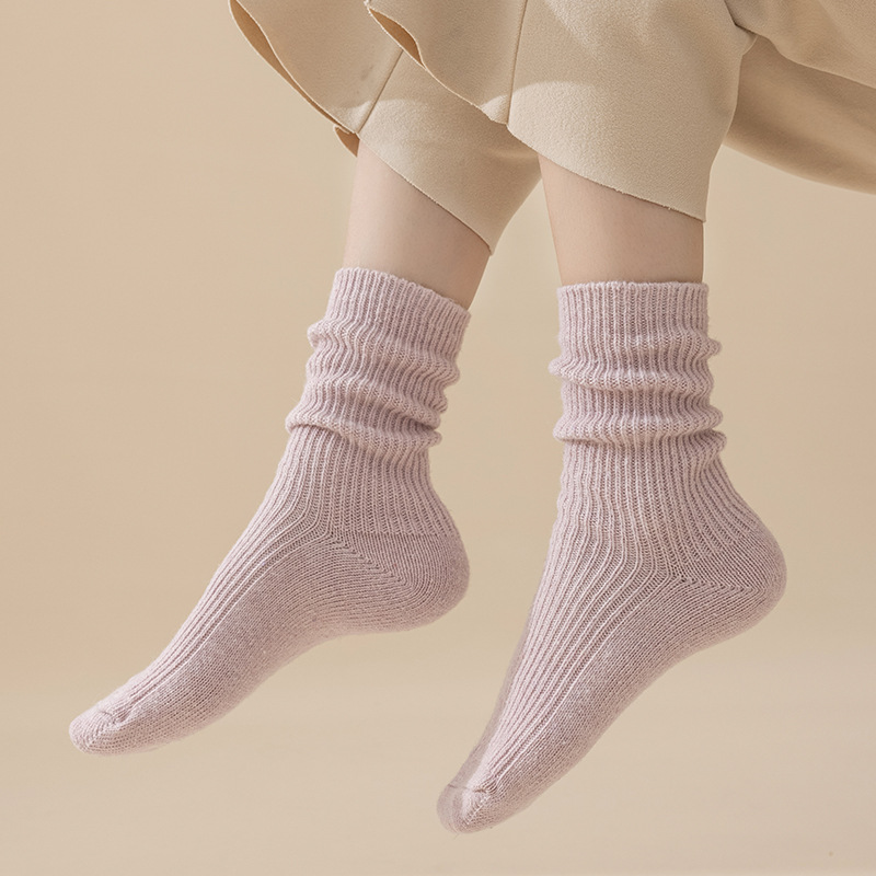 Nya höst- och vinterstrumpor för kvinnor i ull, enfärgade, matchande, mittbussstrumpor för kvinnor, svettabsorberande, andningsbara, kashmirstrumpor, vintervarma strumpor_voghion.com