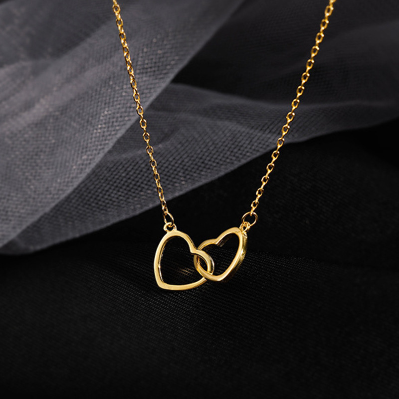 Double heart gold necklace # Xl080