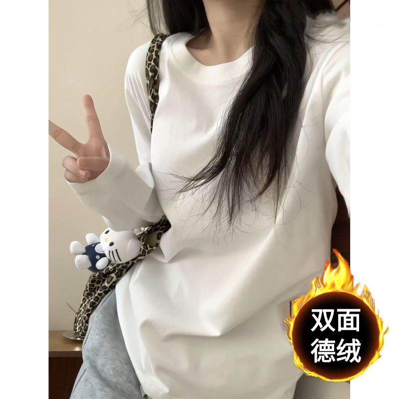 Otoño y invierno deben pesarse más camiseta de base de terciopelo de doble cara de mujeres coreanas de terciopelo de doble cara grueso camiseta de manga larga de terciopelo de doble cara image 3