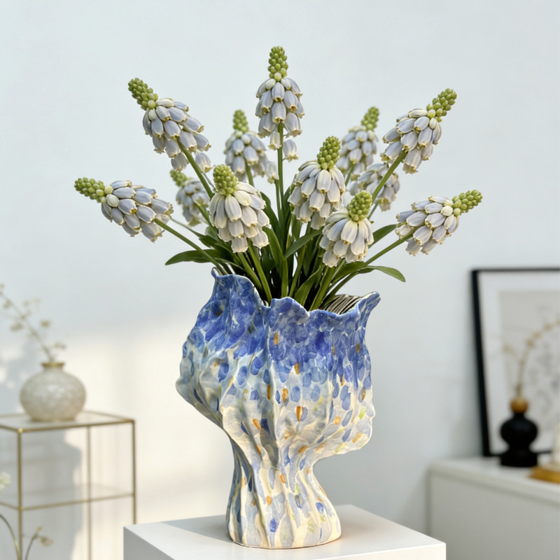Original Blue Nebula Ceramic Vase by a Pottery Artist, Handmade in Jingdezhen, Wabi-Sabi Style, Suitable for Guesthouse and Restaurant Decor Original Blue Nebula Ceramic Vase by a Pottery Artist, Handmade in Jingdezhen, Wabi-Sabi Style, Suitable for Guesthouse and Restaurant Decor
