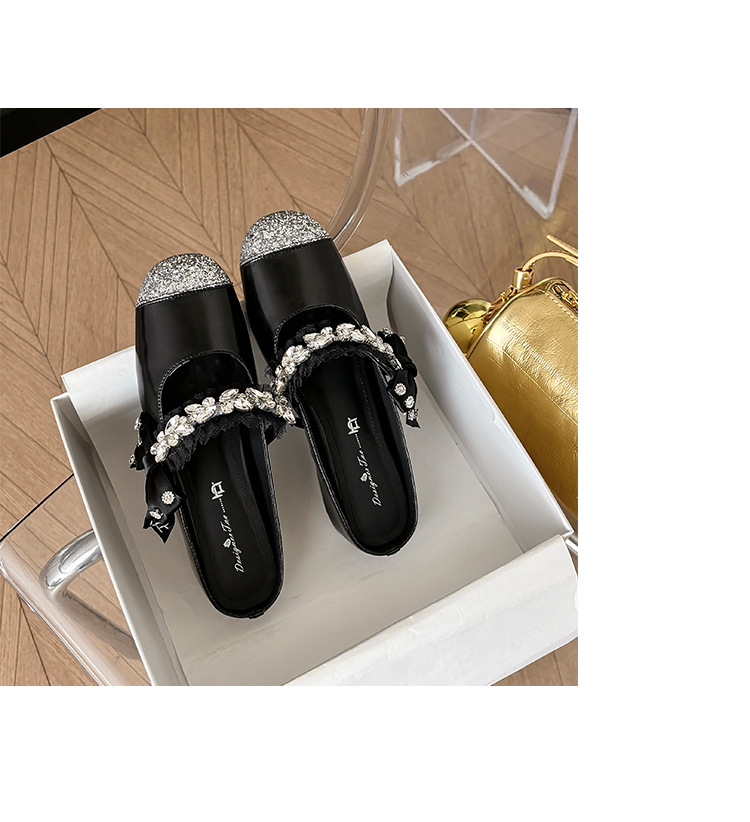 Giày sandal nữ tăng chiều cao bên trong đế dày bít mũi đính sequin lấp lánh — Màu đen chi tiết 12