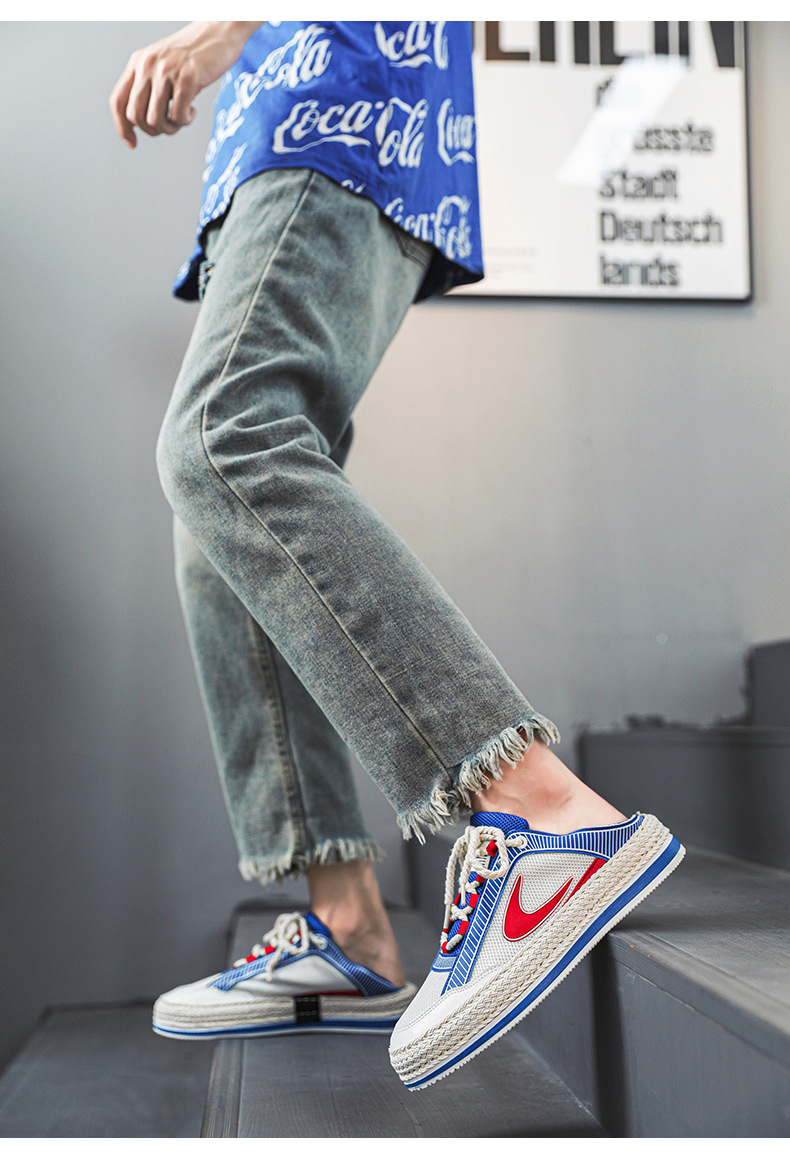 Scarpe da uomo autunnali Nuove scarpe sportive in mesh Un pedale Scarpe da marea intrecciate in paglia a doppio scopo con fondo spesso Scarpe casual da studente traspiranti da uomo_voghion.com