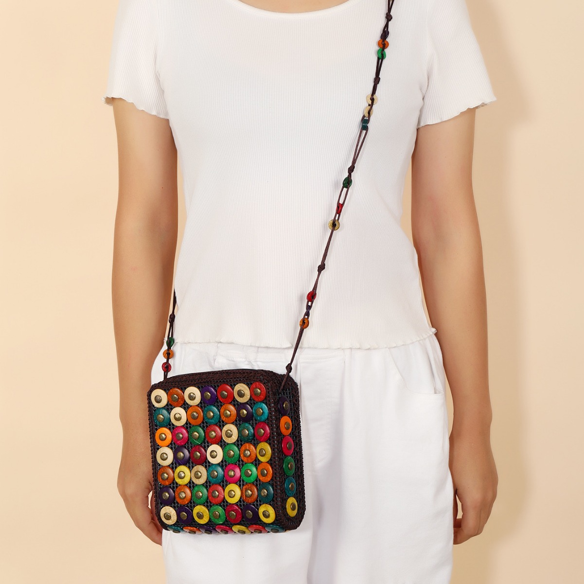 女包椰壳包 女包 江湖小钱包 斜跨包 椰壳包包椰子壳串珠编织包