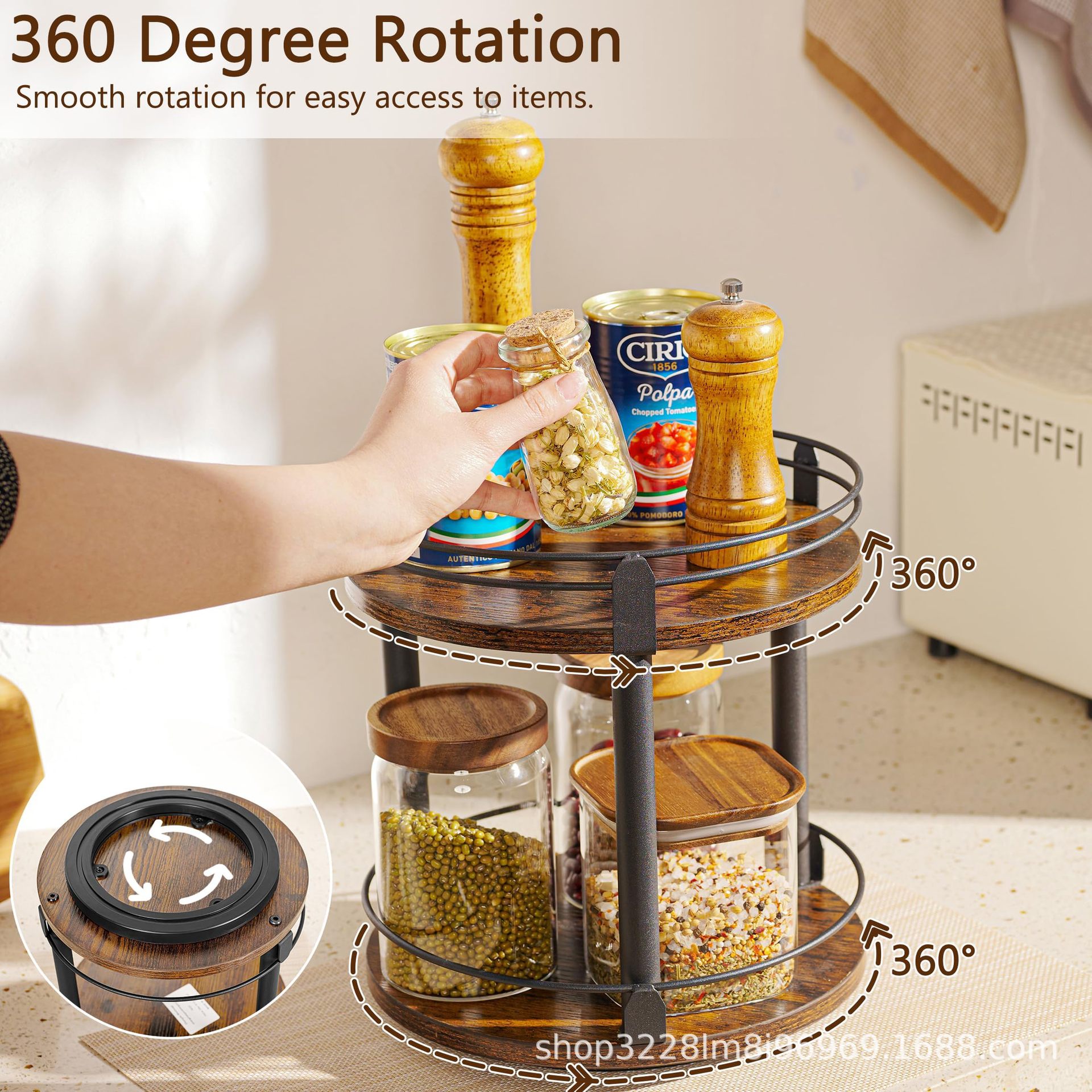 Wooden double-layer seasoning storage rack rotatable kitchen oil