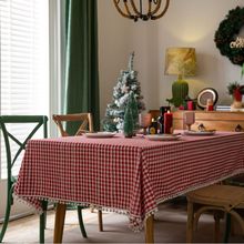 伊缦琪韵桌布色织格子红色圣诞节日餐桌布美式布艺长方形厂家直供