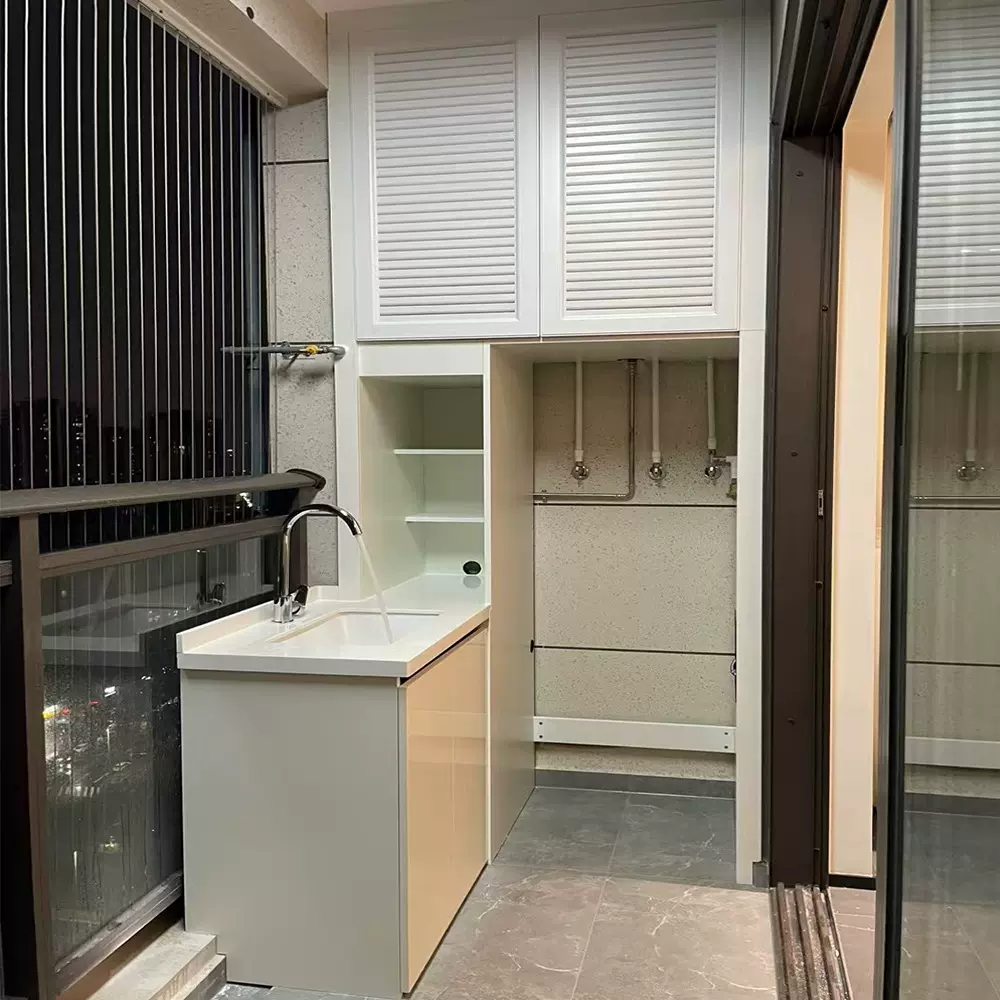 厂价直销铝合金橱柜阳台洗衣机柜全铝蜂窝板阳台柜全铝家居柜定制