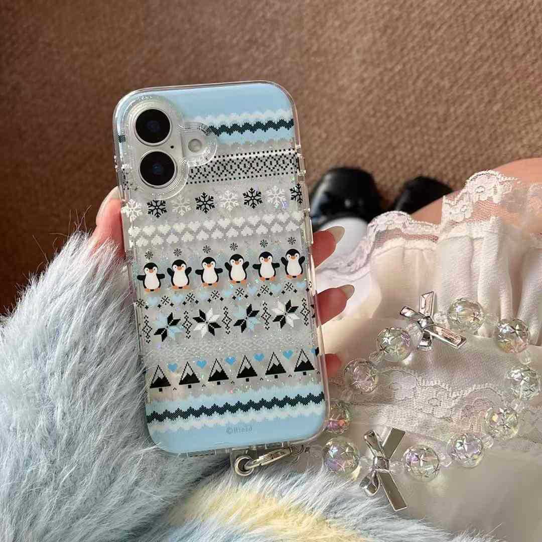 Ins lindo copo de nieve pequeño pingüino adecuado 16ProMax funda para teléfono móvil 14 Apple 15 femenino 13 cadena iphone16P