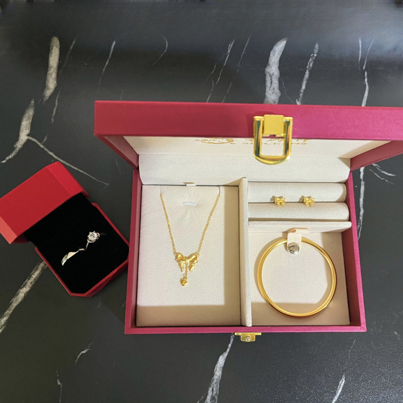 정통 약혼 소품, 시뮬레이션된 3개의 금 진자 모래 금 주얼리 세트, 5종 세트, 고대 유산 팔찌, 하드웨어, 다이아몬드 1개