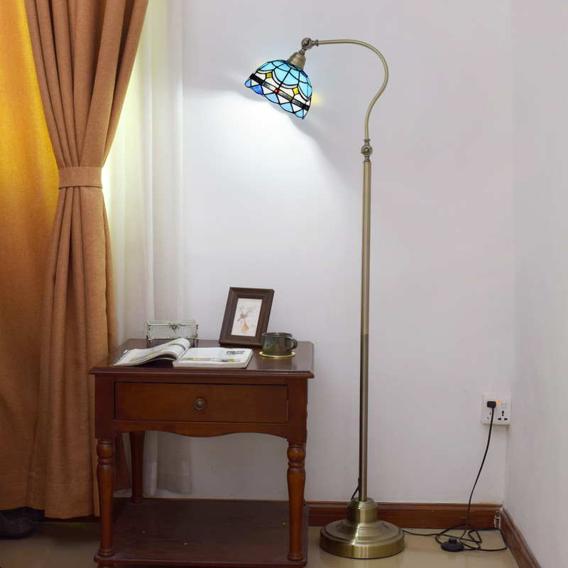 European Tiffany Stained Glass Floor Lamp Living Room Bedroom Feeding Bedside Lamp Mediterranean Style Blue Classic