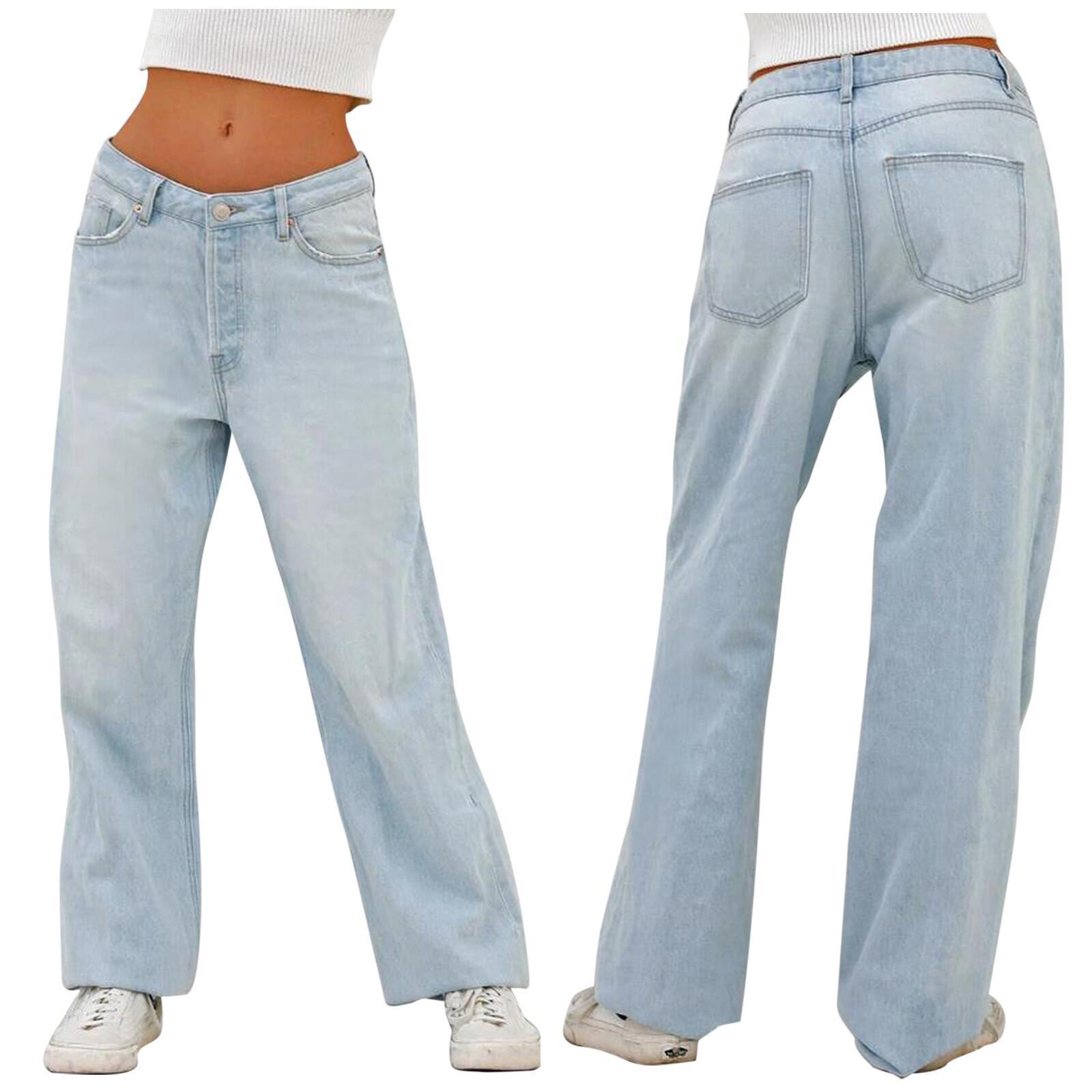 Jeans Holgados para Mujer de Mezclilla de Algodón, Lavado de Arena, Tiro Medio