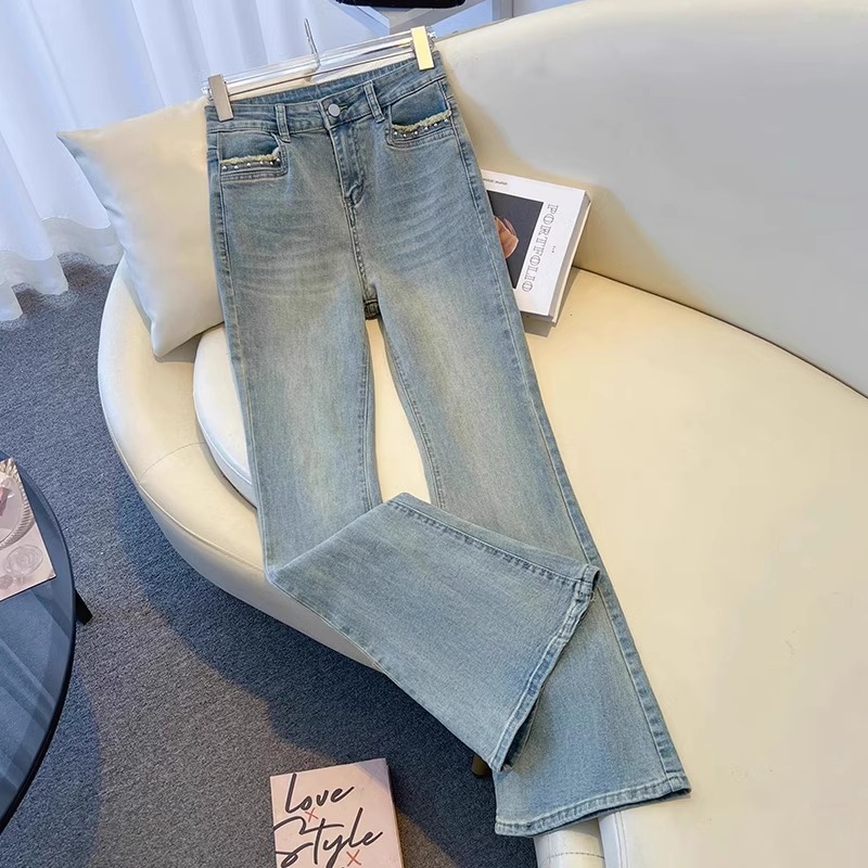 Light-Colored Flared Jeans for Women 2025 New Spring Popular High-Waisted Summer Thin Petite Versatile Bell-Bottom Pants