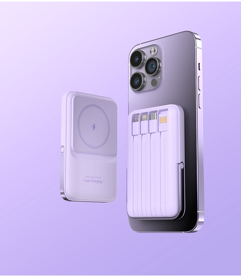 22.5W Süper Hızlı Şarj Manyetik Emici Kablosuz Şarj Cihazı 10000mAh Dahili Kablolu Taşınabilir Yüksek Kapasiteli Powerbank