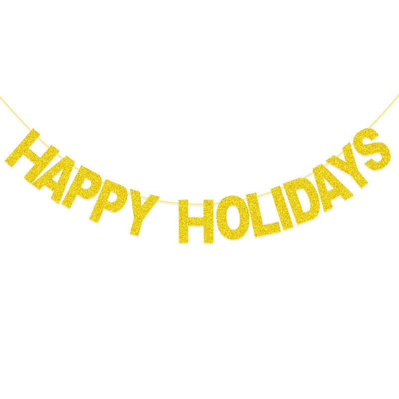 Fiesta de Navidad decoración cadena bandera tire de la bandera felices vacaciones brillo guirnalda carta redonda guirnalda