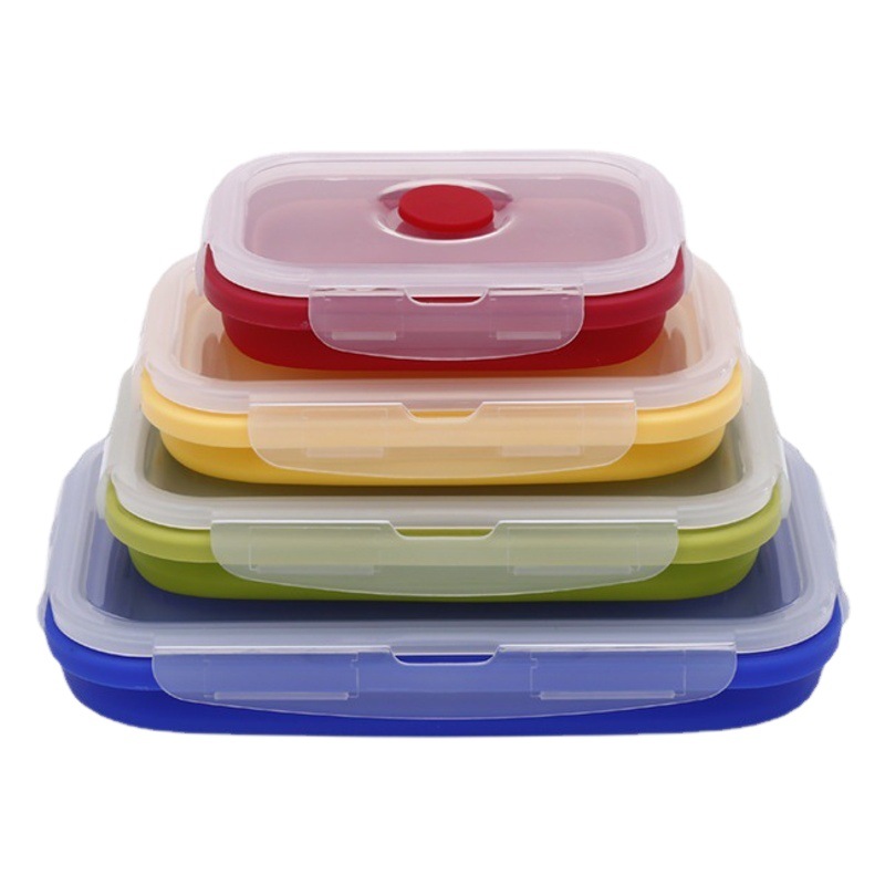 Caja de almuerzo plegable de silicona de cuatro piezas caja de almuerzo de silicona de horno de microondas caja de almuerzo de niños frescos traje creativo al por mayor