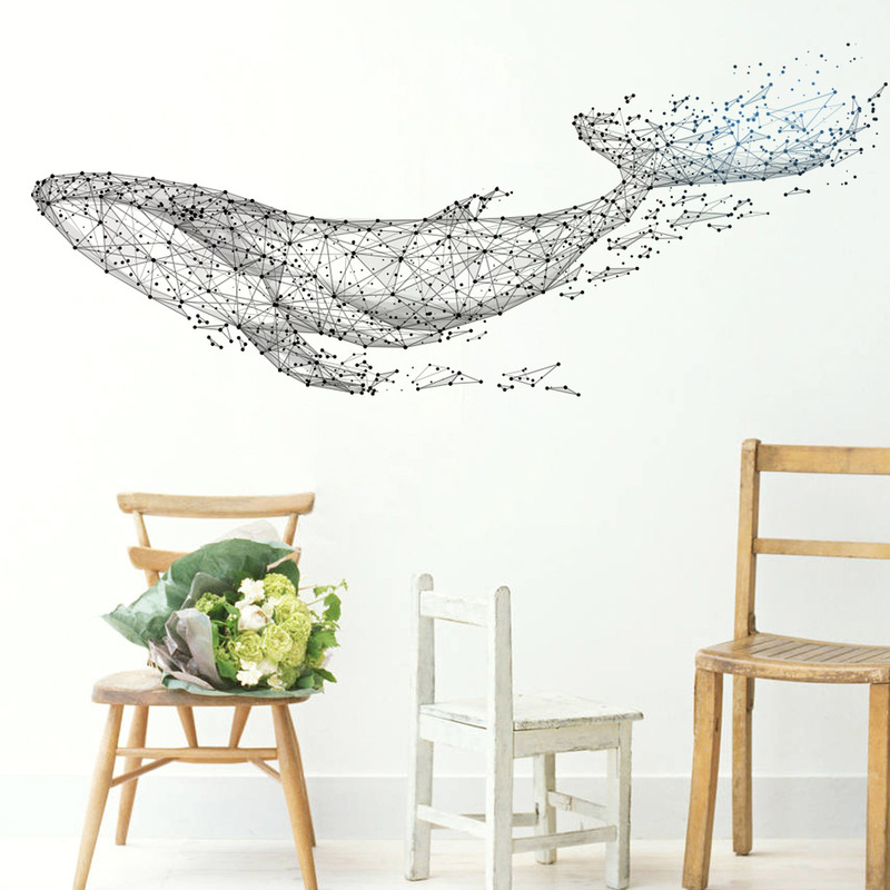 Whale Wall Stickers Black Simple Geometric Modern Background Wall Living Room Bedroom Wallpaper Self-adhesive Removable Sticker