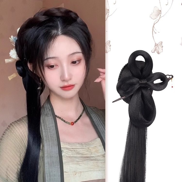 Hanfu Wig Integrated Ancient Style Bun New Chinese Style Ponytail Hairpiece Updo Ancient Costume Cheongsam Hair Accessory Wig Hanfu Wig Integrated Ancient Style Bun New Chinese Style Ponytail Hairpiece Updo Ancient Costume Cheongsam Hair Accessory Wig