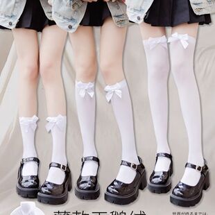 Thin Velvet JK Bow Japanese Breathable Fashion Girl Long Knee Socks Velvet Middle Lolita