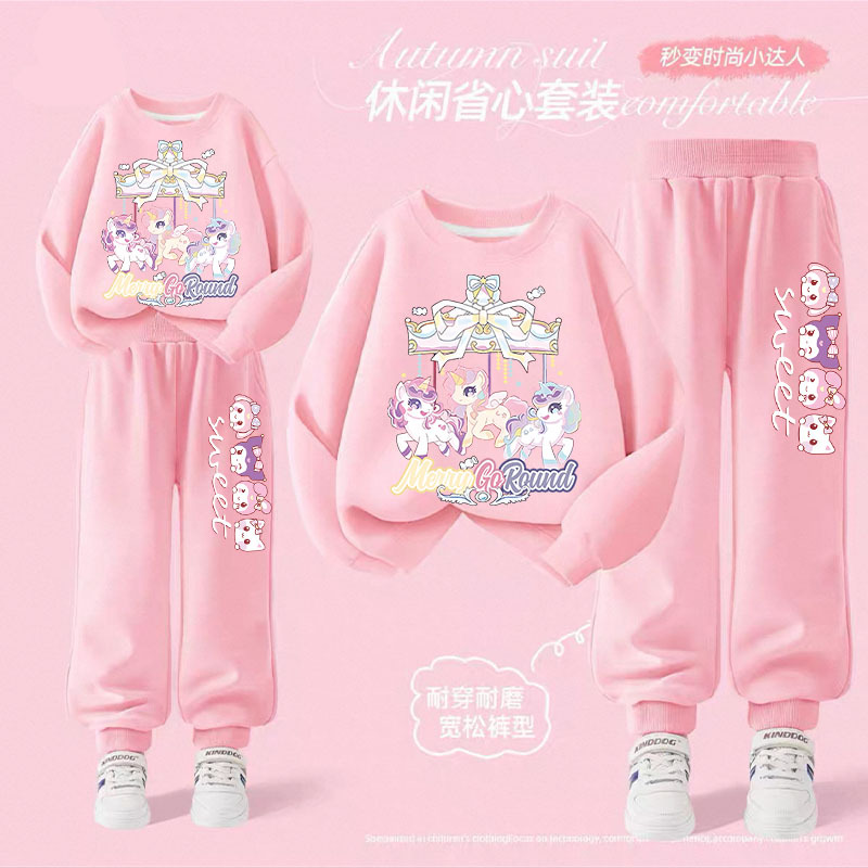 中大童春秋季女孩韩版卡通卫衣卫裤套装女童新款休闲百搭两件套潮
