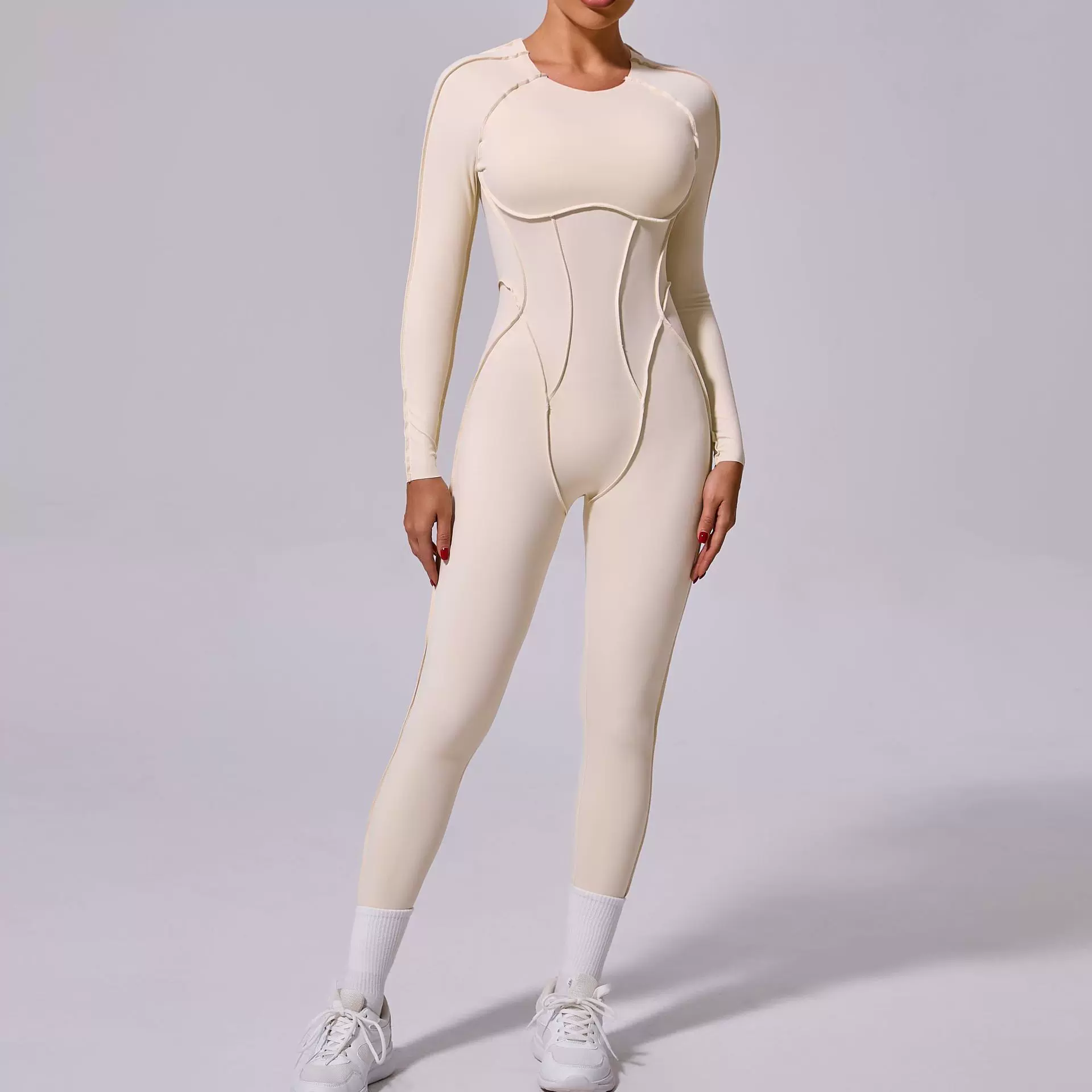 秋沙新品冬季一体式运动连体瑜伽服露背紧身长袖长裤连体衣10122