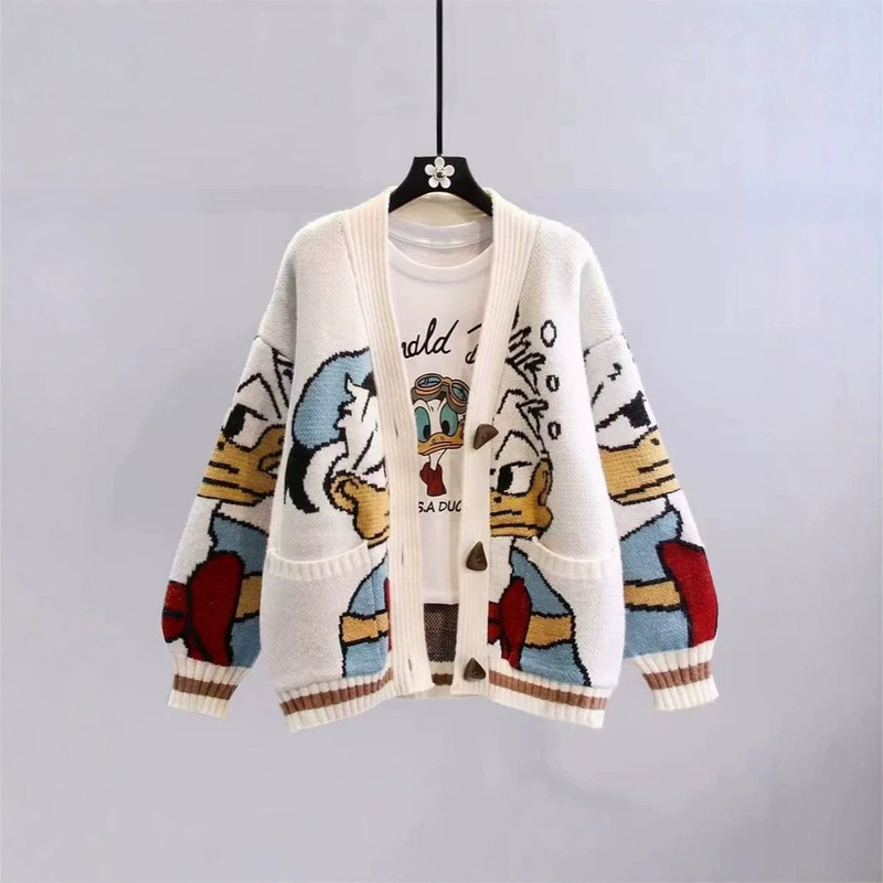 Japanese-Style Cartoon Jacquard Sweater Coat for Women 2026 Autumn and Winter New Lazy Style Loose Outerwear Versatile Knit Cardigan Japanese-Style Cartoon Jacquard Sweater Coat for Women 2026 Autumn and Winter New Lazy Style Loose Outerwear Versatile Knit Cardigan