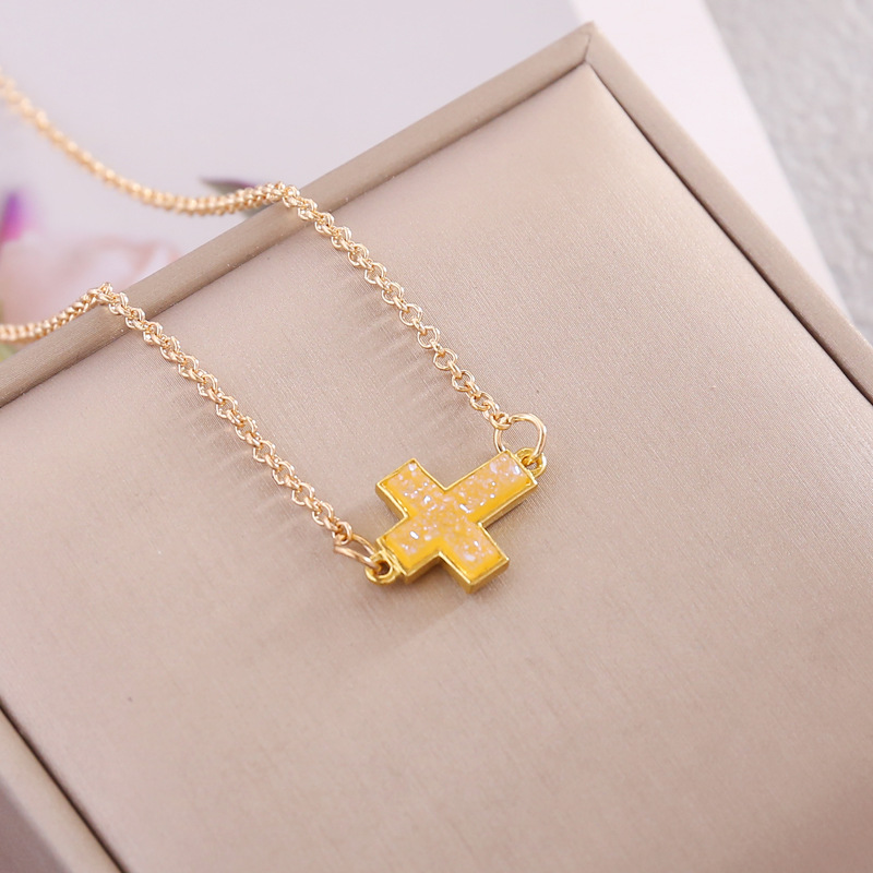 new retro multicolor cross pendent alloy necklace