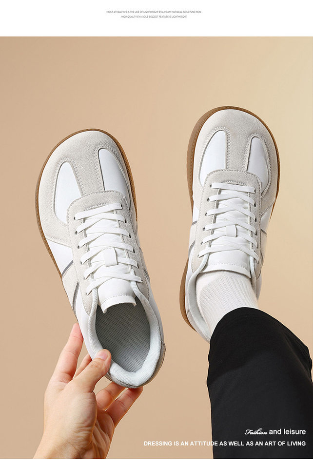 Giày sneaker da lì phối lưới form rộng mũi tròn, đế cao 3–5 cm, dây buộc, unisex — Trắng đen, Xám trắng, đen chi tiết 22