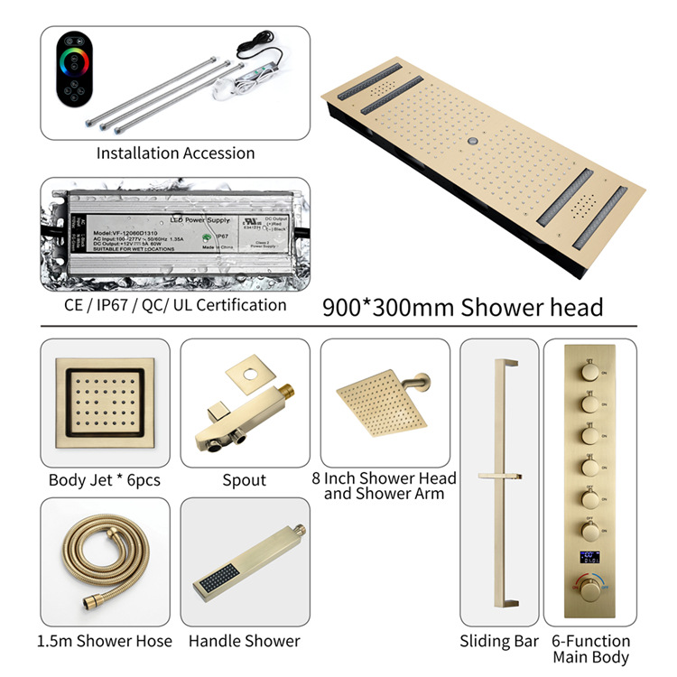 HIDEEP bathroom showerhead set 36* 12-inch LED music embedded top spray digital display cold and heat control valve undefined
