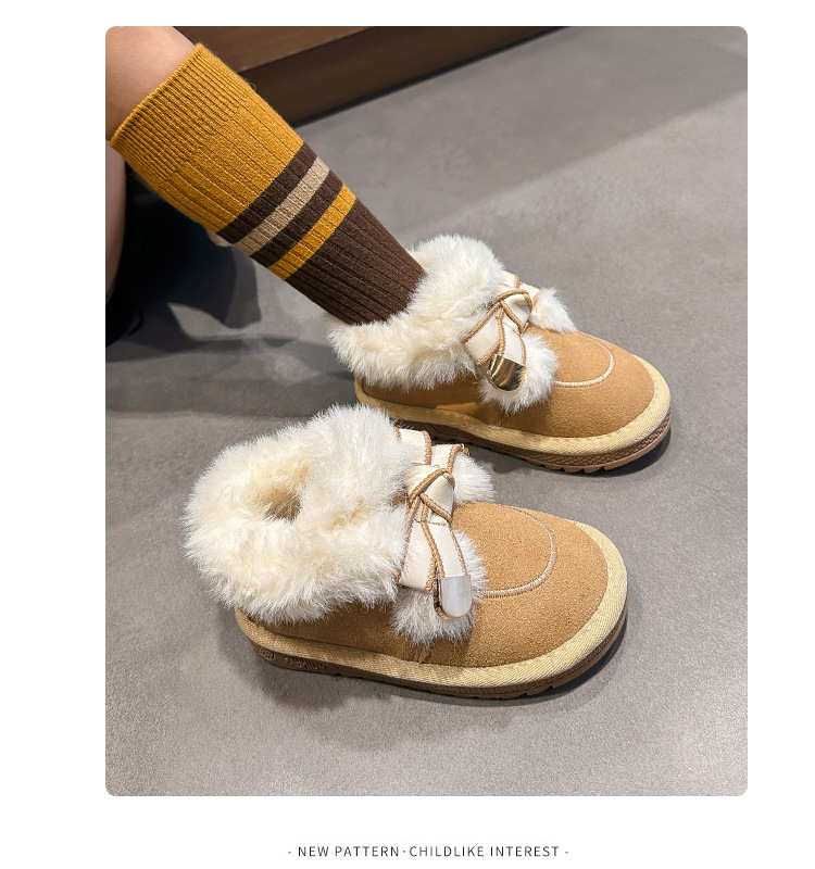 Schneestiefel Winter 2024, neuer Stil, weiche Unterseite mit verdickter Schleife, vielseitig einsetzbar, mittelgroße Baumwolle für Kinder und Mädchen_voghion.com