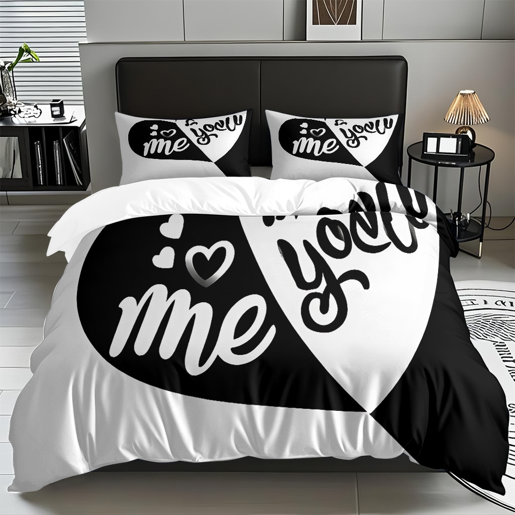 TEMU / JIT textil doméstico alfabeto digital impresión molido conjunto textil doméstico suave piel transpirable colcha cubierta de almohada combinación