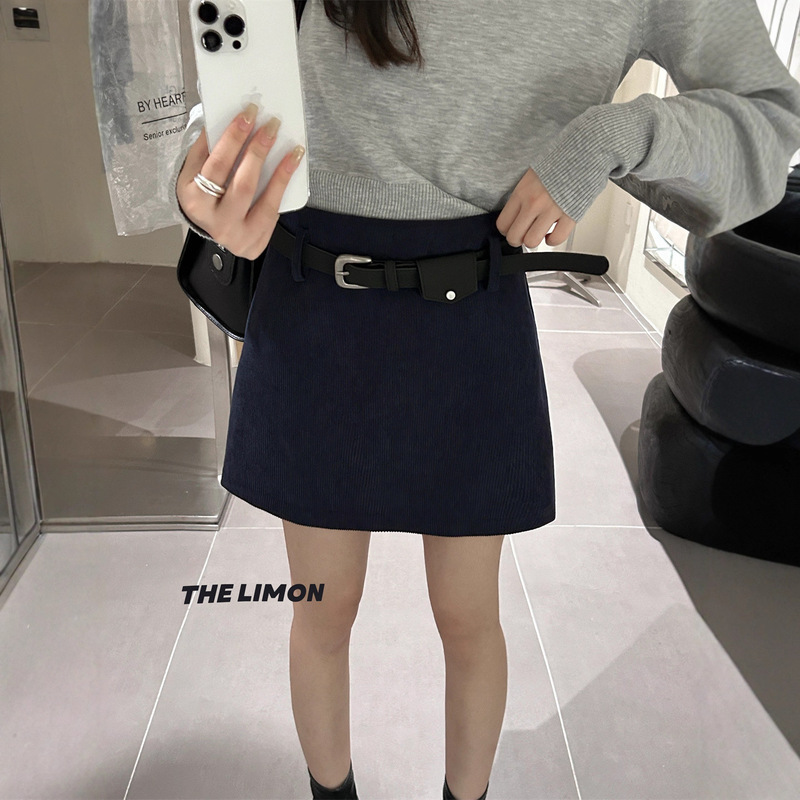 十三行韩系简约百搭高腰显瘦灯芯绒半身裙女2025秋小个子A字短裙|undefined