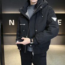 外贸跨境批发2025男士连帽绳扣夹克加厚保暖简约实穿防风羽绒服