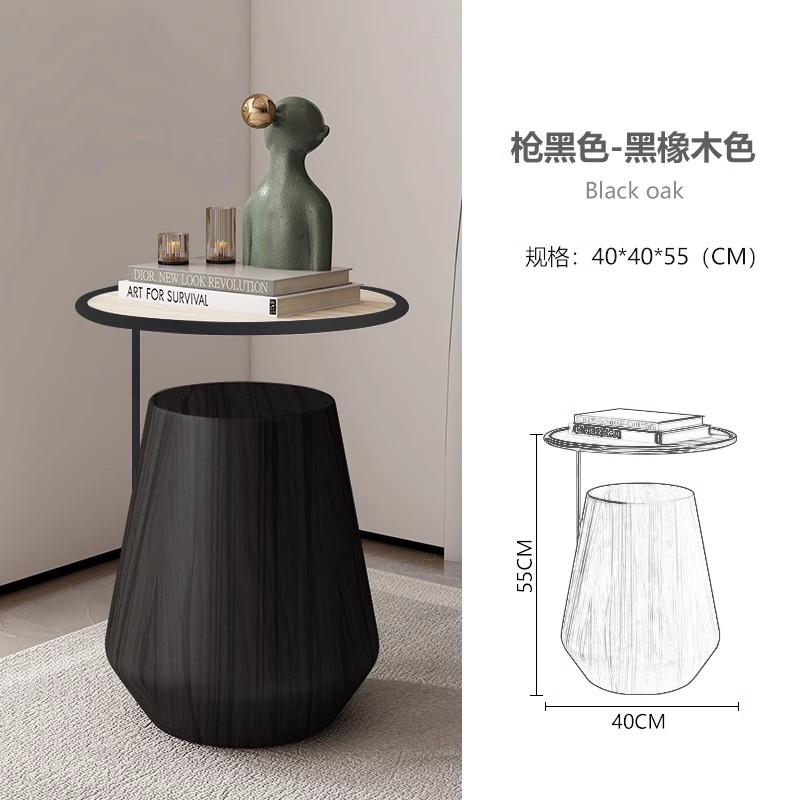 Mesa lateral de losa de roca de lujo ligero, sofá de sala de estar, esquina móvil redonda minimalista, diseño de cabecera, mesa de centro pequeña de nogal