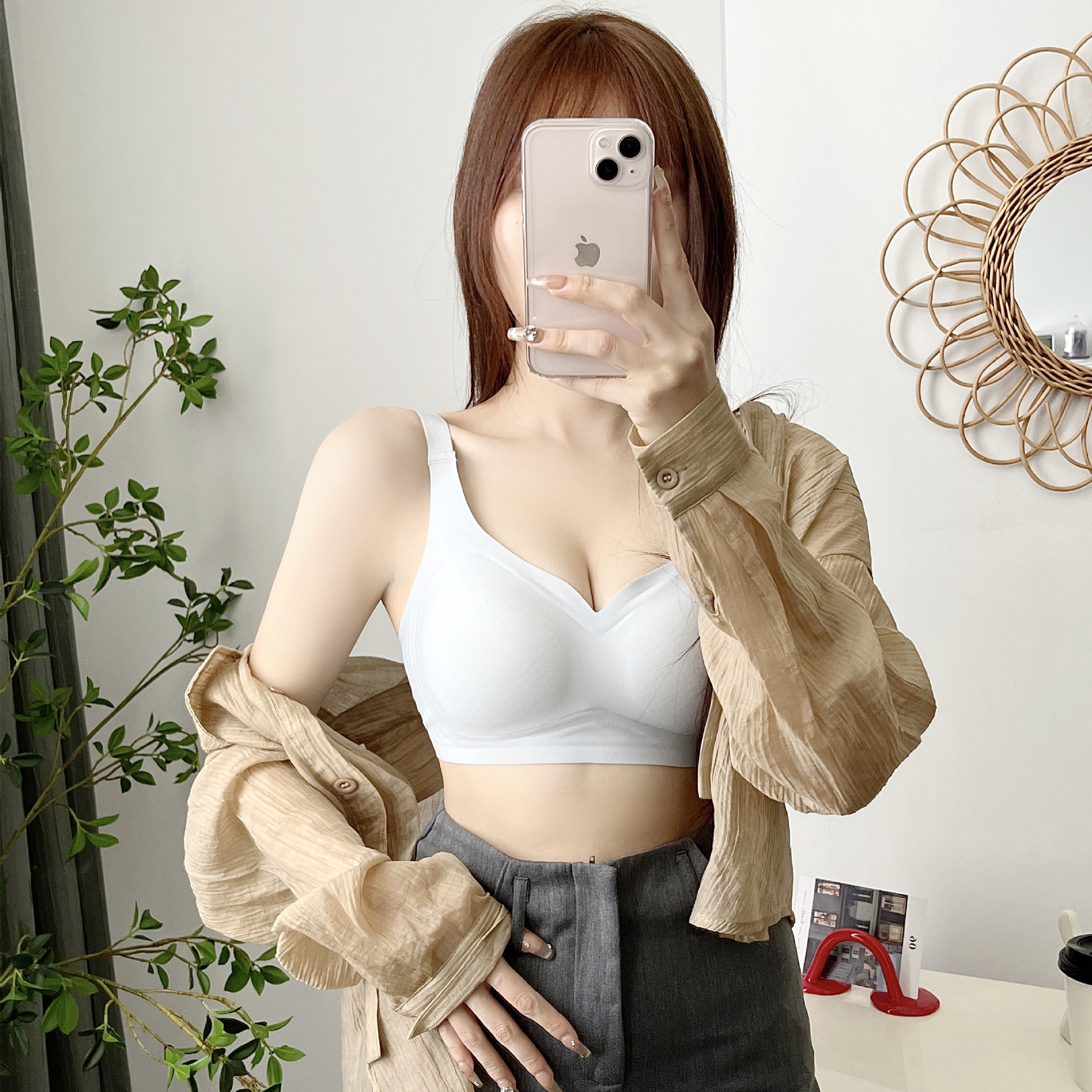 Tira de jalea sin costuras ropa interior suave soporte brillante sujetador de elevación taza fina taza fija grasa gran correa de hombro Sujetador deportivo