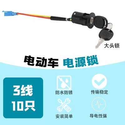 Vehicle and Tricycle Accessories Electric Door: Helmet lock - 10-pieces-of-3-wire-big-head-locks