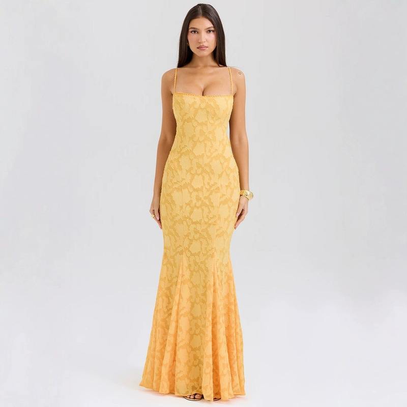 French Niche Sling dress Women's 2024 Autumn Vacation Elegant Waist Strap Super Long Fishtail dress