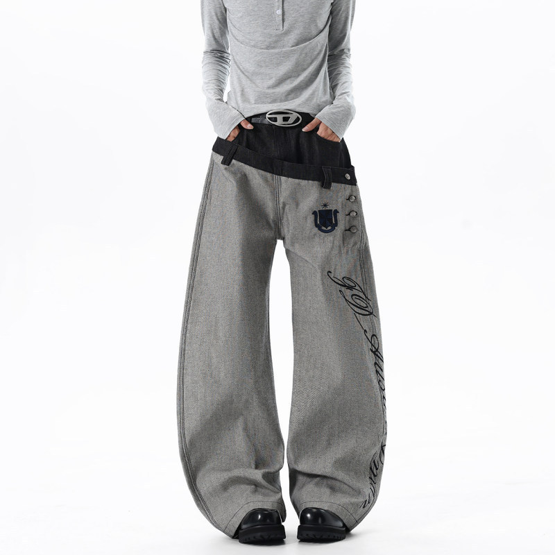 Edge Reversible King of the West Double Waist Raw Denim 3D Embossed Curved Knife Jeans Baggy Straight Loose Long Pants Edge Reversible King of the West Double Waist Raw Denim 3D Embossed Curved Knife Jeans Baggy Straight Loose Long Pants