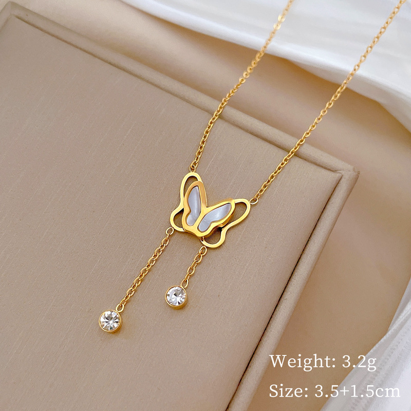 Titanium Steel IG Style Sweet Plating Inlay Butterfly Shell Zircon Necklace display picture 7