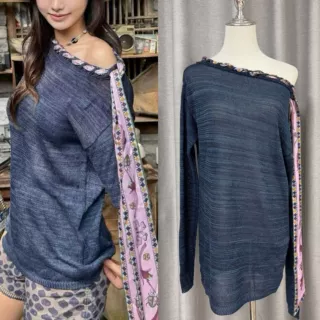 现货/26秋冬新品/丝巾绑带海风织语针织上衣