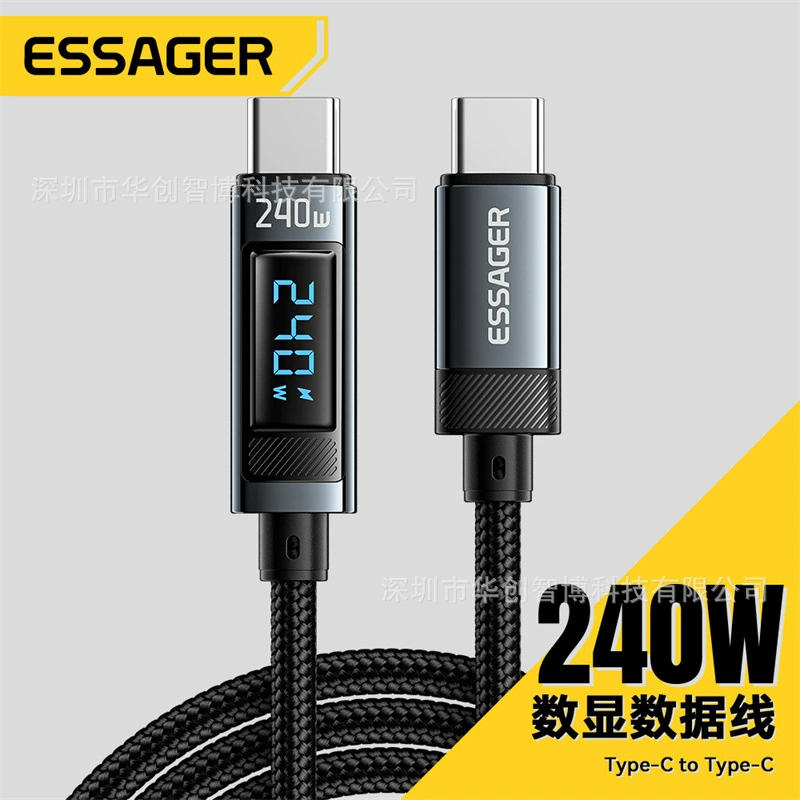 USB‑C на USB‑C кабель (ESSAGER) C240, 240W, цифровой дисплей мощности, характерная braided алюминий