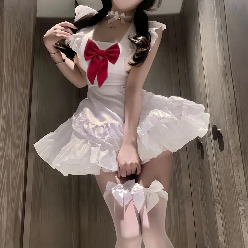 A Complete Set of Loli Maid Outfits, a Sweet and Spicy Bow-Knot Pure-Desire Apron and Puffy Skirt Set A Complete Set of Loli Maid Outfits, a Sweet and Spicy Bow-Knot Pure-Desire Apron and Puffy Skirt Set