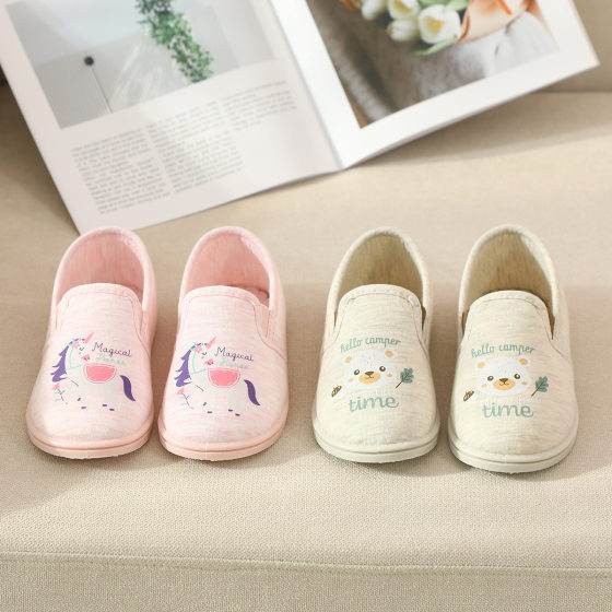 Sweet Girl Unicorn Bear Thick-soled Indoor Non-slip Home Bag-heel Slippers Children's Single-layer Shoes for Foot-changing Floor Slippers