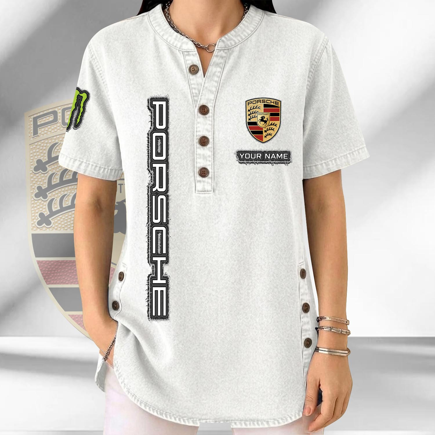 Casual Women's Henley Shirt with Creative Denim-Like Design, Popular Men's 3D Digital Print Model for Cross-Border Foreign Trade