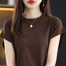 短袖t恤女2022年夏季新款半高领针织衫中领体恤宽松内搭上衣打底