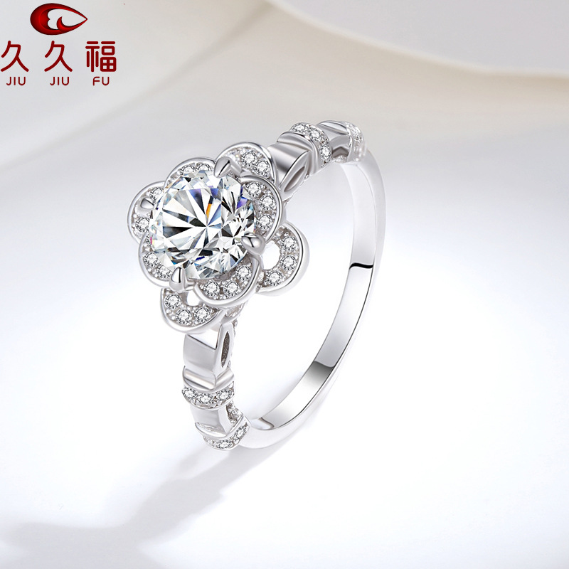 925 Silver Castle Fireworks Series Blooming Stone Ring, Same Style as on Xiaohongshu, Hand-Held Flower Engagement Proposal Wedding Couple