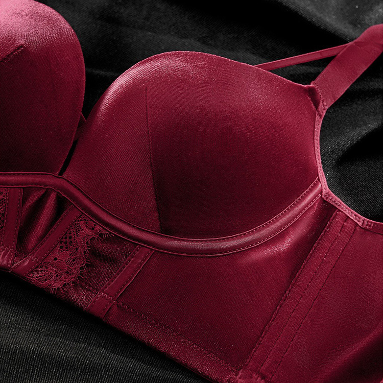8788 Conjunto de ropa interior térmica de terciopelo elástico nacarado de lujo Cómodo sin anillo de acero, sujetador de colección lateral de grosor medio