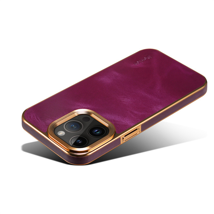 Funda Denior de cuero genuino para Apple 16, funda protectora para 15Plus, funda de piel de vaca galvanizada para iPhone 14 Pro. image 6