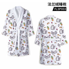 定制卡通法兰绒睡袍秋冬季男女款卡通长款毛绒休闲浴袍家居服批发